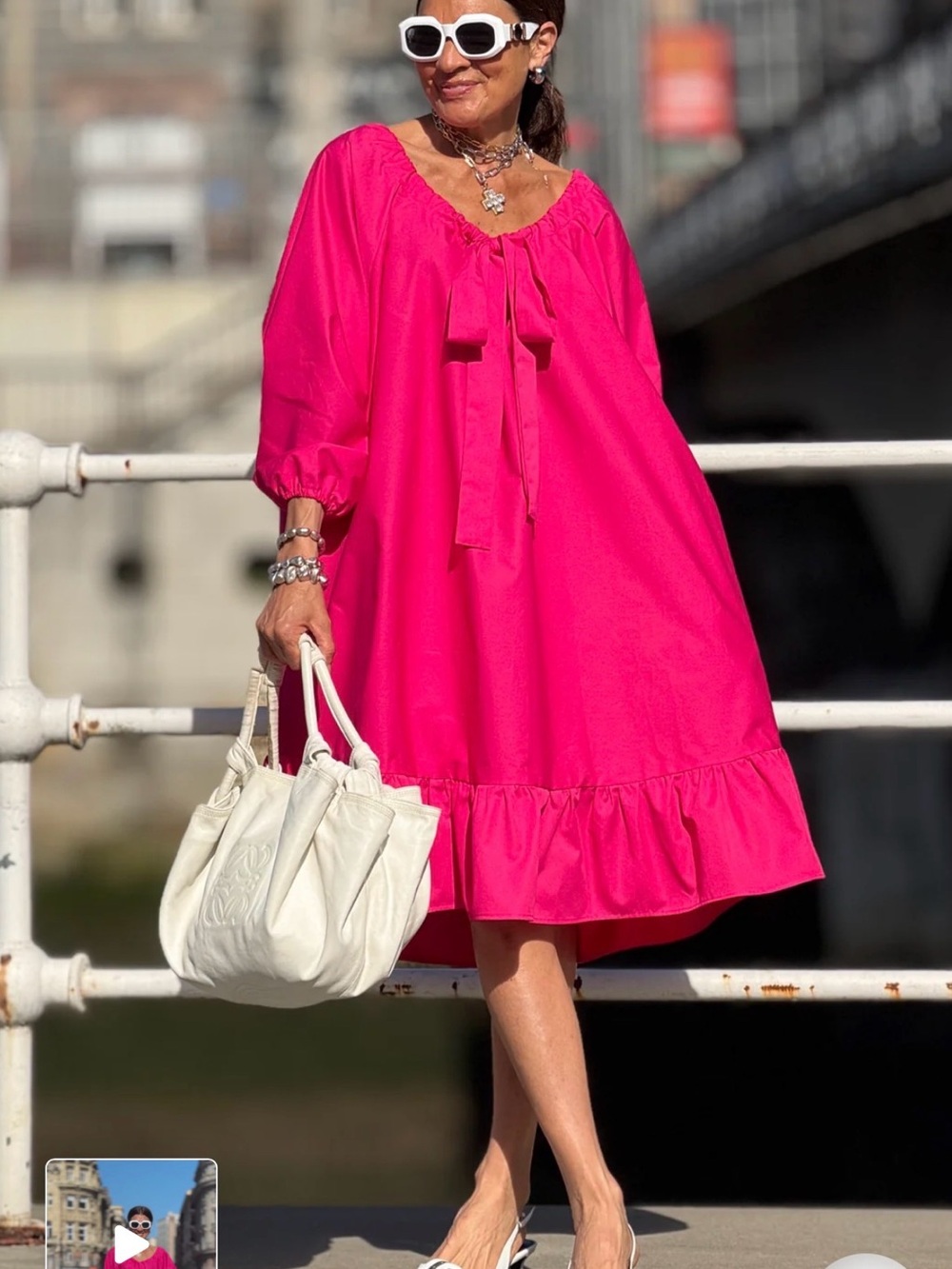 Women’s Off-Shoulder Fuchsia Ruffle Dress - Picture 2 of 3